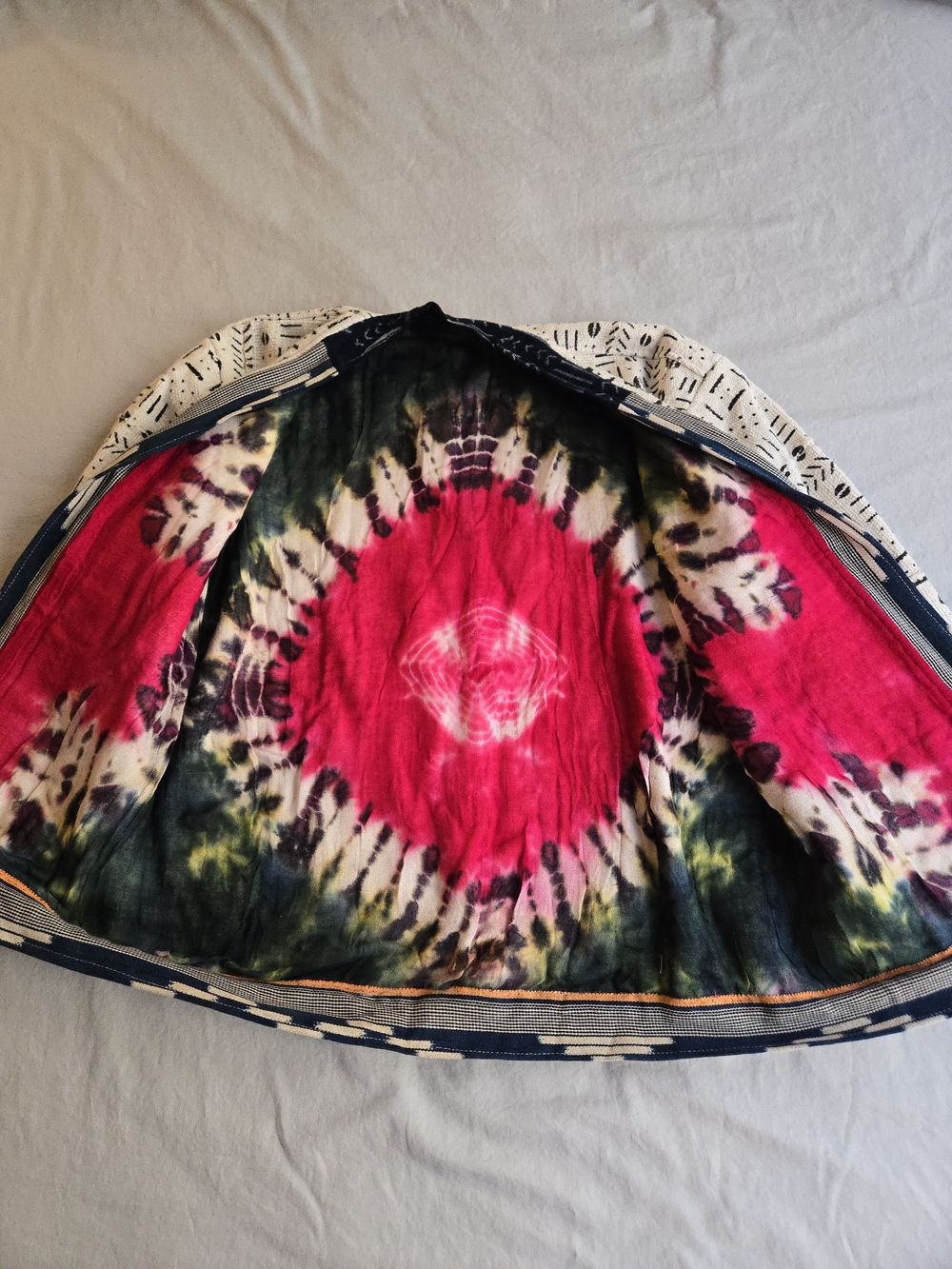 Open-Front Mudcloth Indigo Jacket in Navy & Cream Festival Bohemian HAL3 - Picture 2 of 11